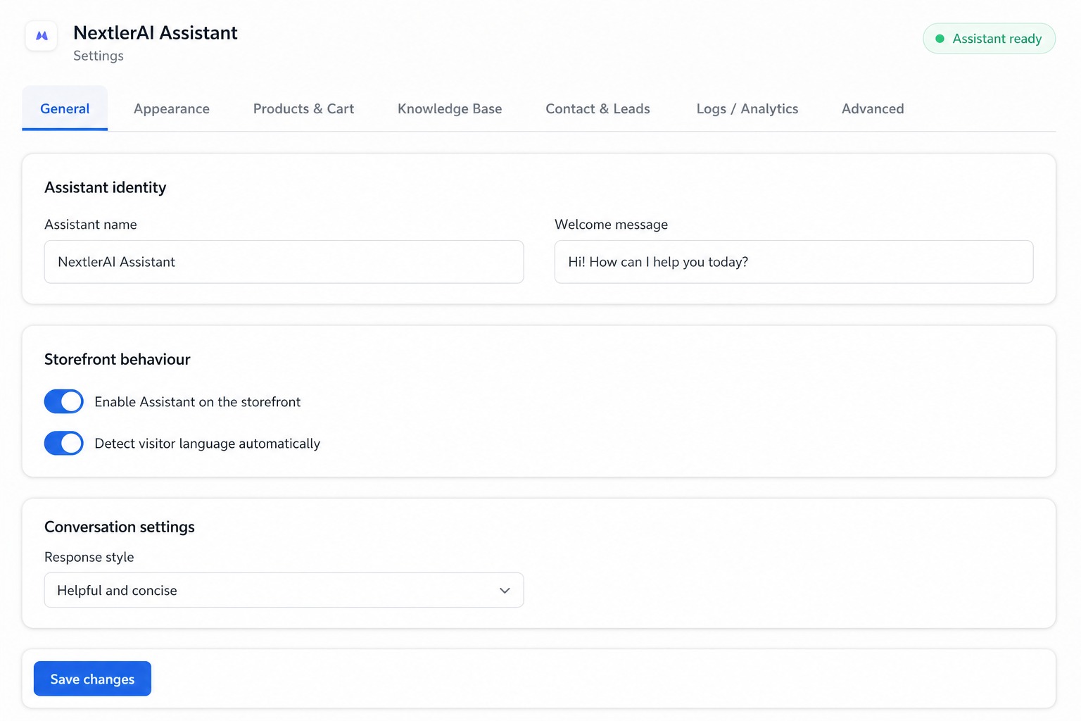 Assistant general settings in WordPress