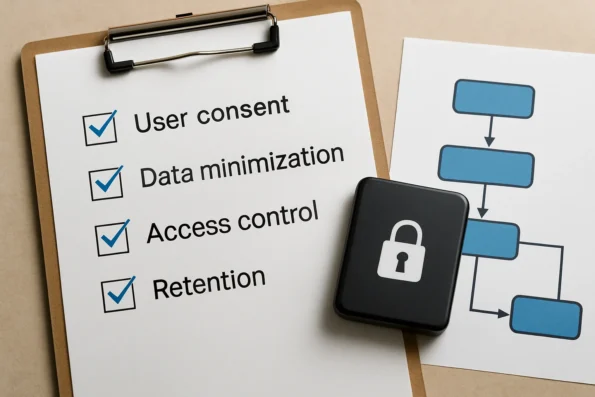 Checklist for GDPR compliance in AI outreach automation with security and workflow icons