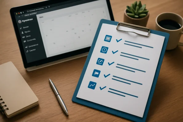 Checklist for safe editorial calendar automation in NextlerAI Publisher, highlighting controls for scheduling, approvals, quality checks, and progress tracking within the WordPress interface.