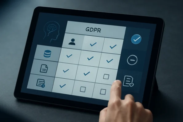 Compliance table mapping GDPR principles to risk controls in AI outreach automation, with visual highlights on consent, data minimization, and audit logging.