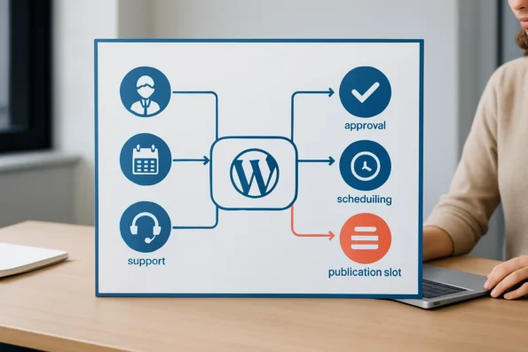 Diagram illustrating how editorial, scheduling, support, and marketing teams each connect to a different automation trigger type in the NextlerAI workflow.