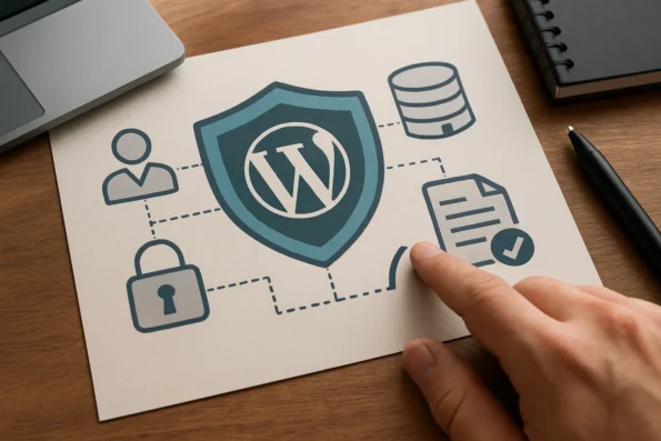 Diagram illustrating secure WordPress integration boundaries for NextlerAI Publisher, emphasizing admin control, backup, and recovery.