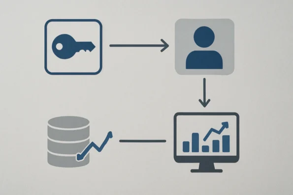 Diagram illustrating the troubleshooting flow for outreach analytics, with icons for licensing, permissions, data sources, and dashboards.