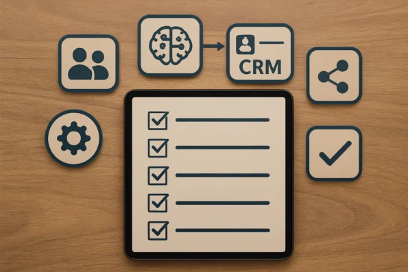 Digital checklist with tasks for CRM and AI outreach integration, including credential checks, field mapping, automation setup, test sync validation, error monitoring, and documentation updates.