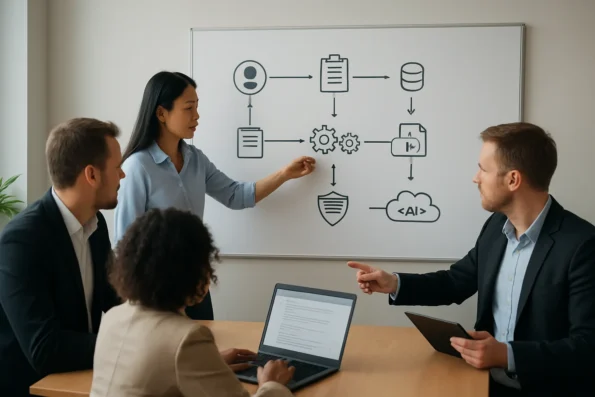 Infographic visually mapping major workflow automation selection criteria, illustrating integration, approval, scalability, content structuring, compliance, and inventory management for content teams.