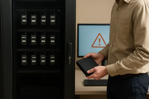 Secure server environment illustrating administrator-only access, protected API keys, and backup procedures for safe custom API integrations.