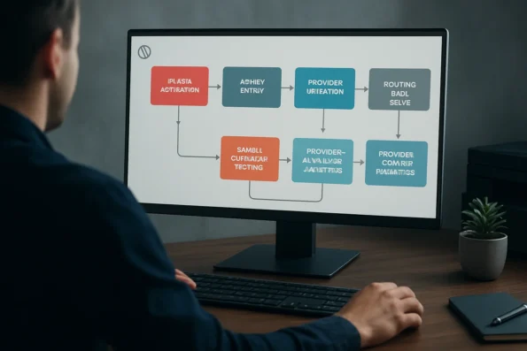 Visual flow of configuring and routing multiple outreach providers in NextlerAI Outreach, from plugin activation through provider analytics review.