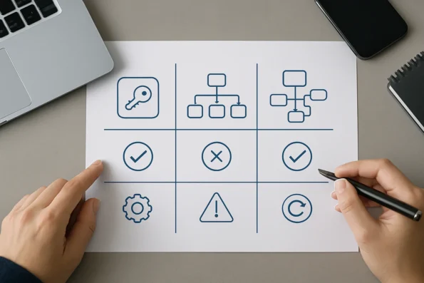 Visual representation of a decision matrix comparing three integration methods for NextlerAI, showing differences in control, authentication, data mapping, and recovery.