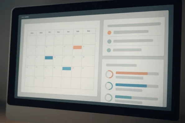 Visual representation of NextlerAI Publisher's editorial calendar automation: dashboard with scheduled posts, topic queues, and workflow progress tracking in WordPress.