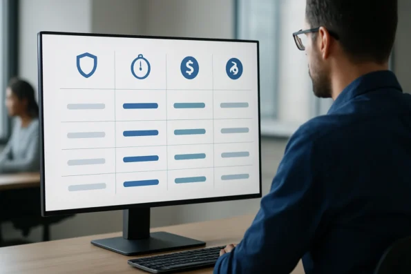 Visual table comparing privacy, performance, cost, and integration criteria for AI outreach providers, illustrated with icons.