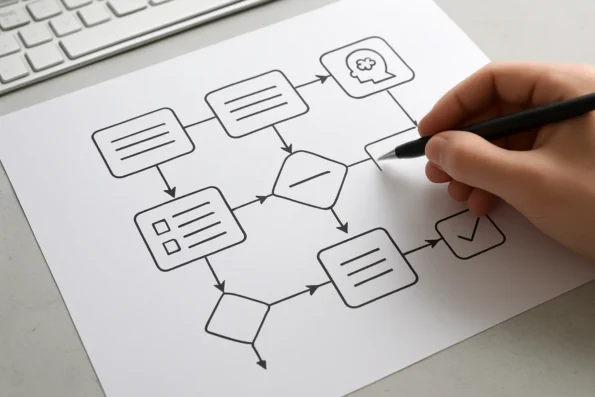 Workflow diagram illustrating steps to set up automated AI lead qualification and routing, from data preparation to configuration, testing, and human review.