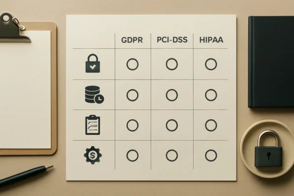 Comparison table showing differences in privacy and compliance controls for GDPR, PCI-DSS, and HIPAA in NextlerAI WordPress plugin configuration.
