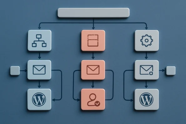 Diagram comparing workflow-driven, template-driven, and rule-driven AI follow-up sequencing approaches for WordPress and WooCommerce lead nurturing.