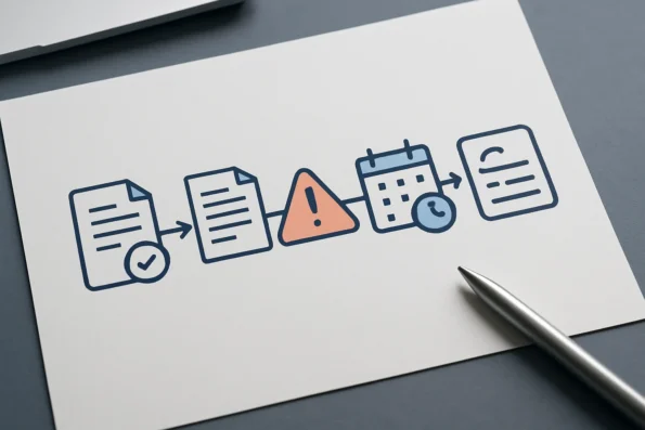 Five editorial control points for reviewing claims, content overlap, quality issues, scheduled jobs, and recoverable configuration changes before publication.