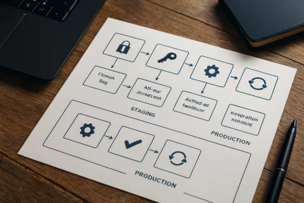 Flowchart illustrating the stepwise implementation process for NextlerAI Assistant, Publisher, and Translator plugins on WordPress and WooCommerce, emphasizing licence management, activation, integration testing, and compliance safeguards.