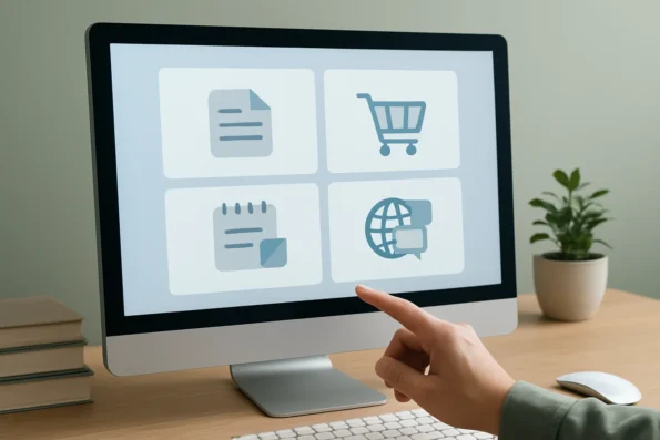 Illustratsioon neljast WooCommerce’i töökoormuse valdkonnast: teadmistebaasi küsimused, ostuteekonna tugi, sisutöö ja lokaliseerimine.