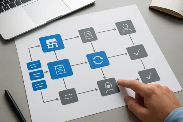 Workflow diagram showing batch localization, progress tracking, editorial review, and rollback for a multi-language WooCommerce store launch using NextlerAI Translator.