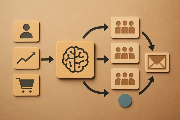 Workflow diagram showing data sources feeding an AI segmentation engine, which dynamically updates audience segments and activates personalized outreach campaigns.